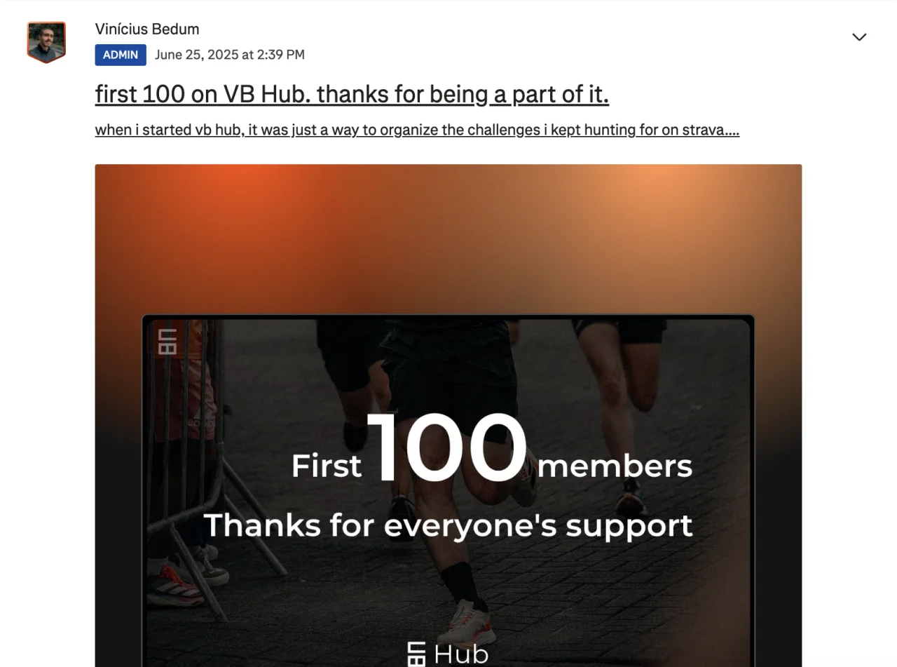 Screenshot of the club post: The first 100 members