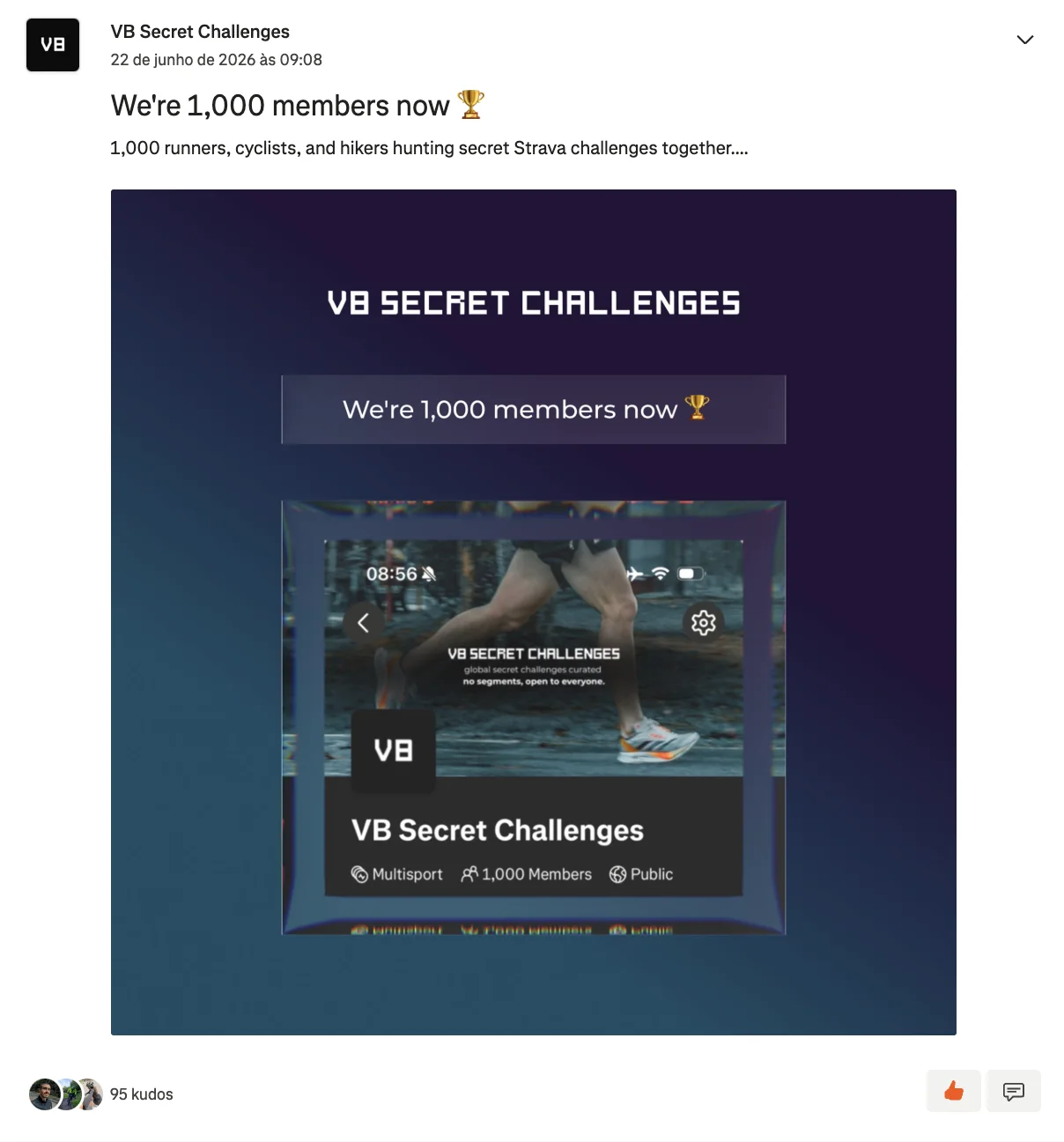 Screenshot of the club post: The first 1,000 members