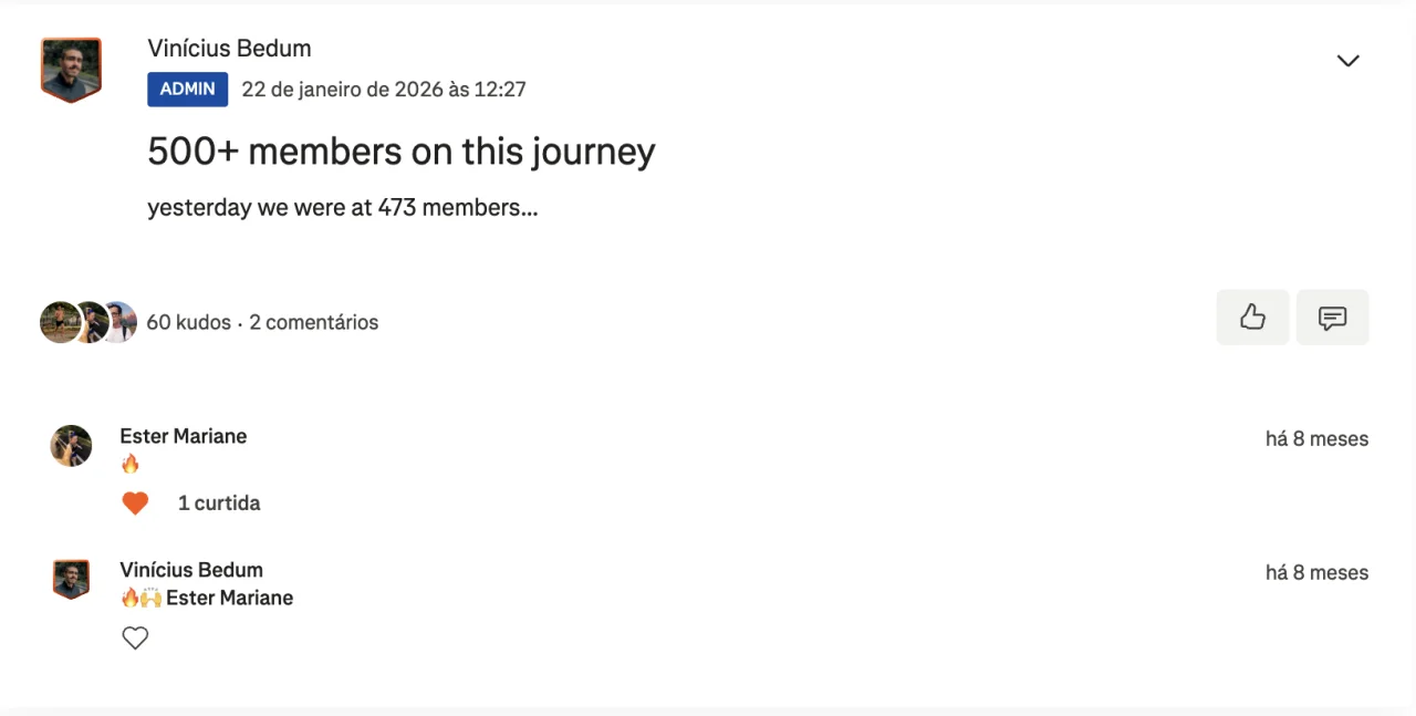 Screenshot of the club post: The first 500 members